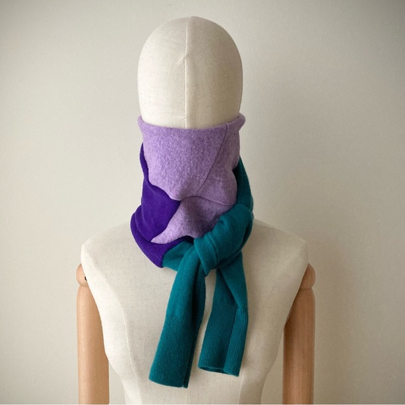 joodito cashmere merino sweater wrap scarf boro patchwork purple lavender green - Picture 2 of 11